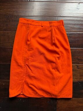 Escada Vintage 80s Wool Pencil Skirt West Germany Bright Orange Designer